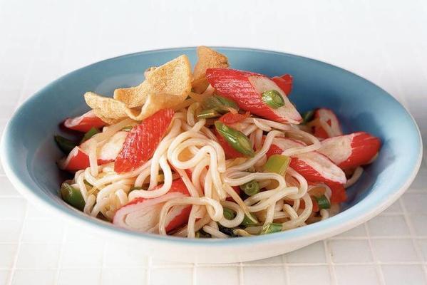 mie with sweet and sour sauce and surimi
