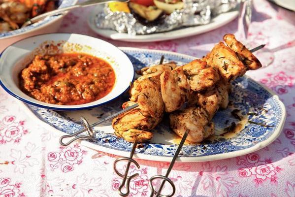 chicken kebabs with tapenade