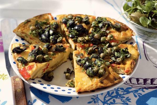tortilla with peppers, olives and capers