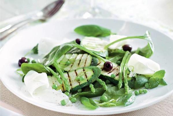 spring salad with lime oil and provolone