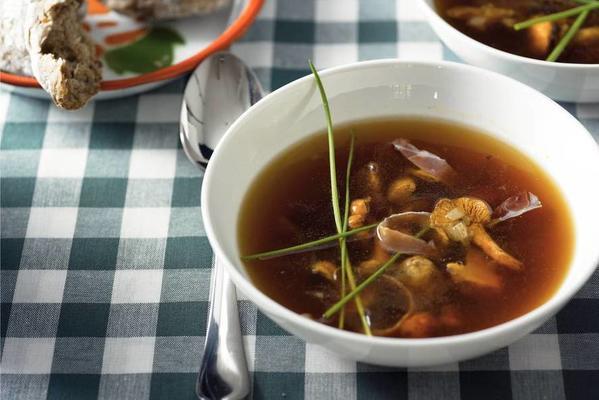 clear broth with chanterelles