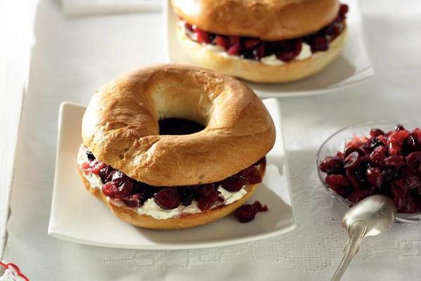bagel with red winter fruit
