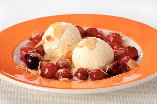 vanilla ice cream with grapes and almonds