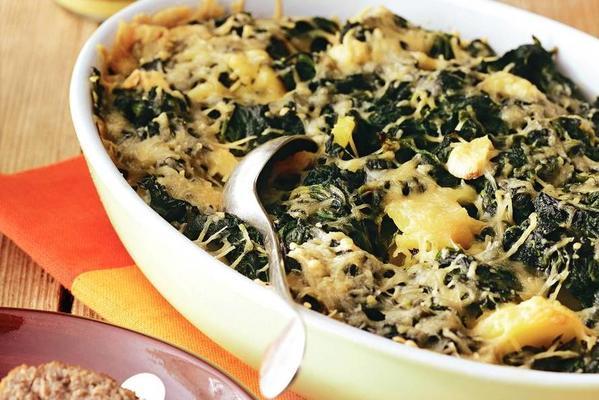 spinach cream gratin with meatballs
