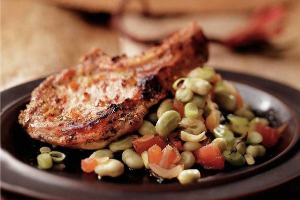 grilled pork chops with broad beans