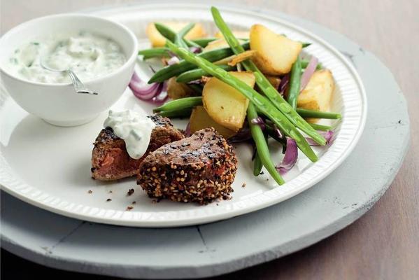 pepper steaks with chive quark
