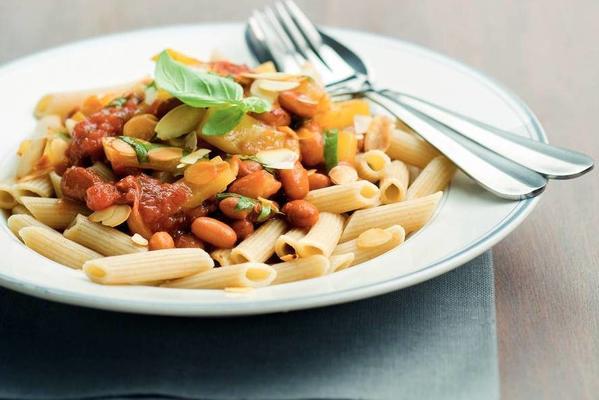 bean dish with pasta and almonds