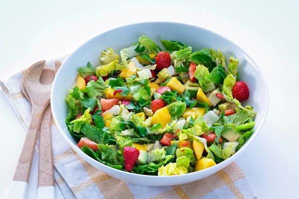 salad with avocado, mango and strawberries