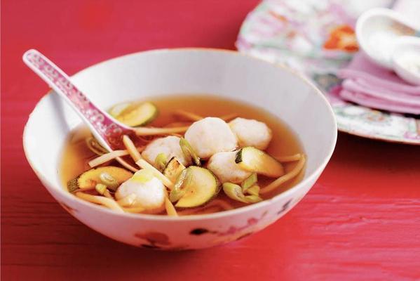fragrant broth with zucchini and fish balls