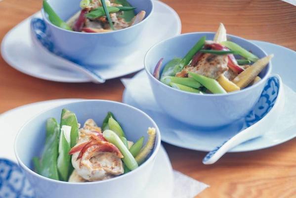 curry of pork tenderloin with spring vegetables