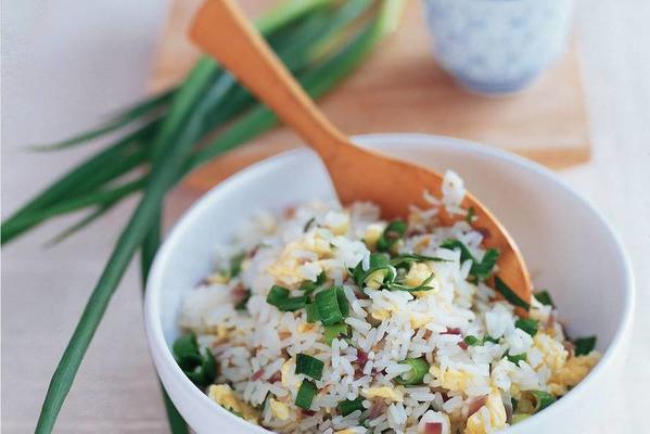 fried rice with spring onion and coriander
