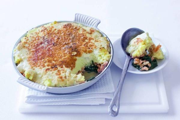 casserole with smoked salmon and spinach