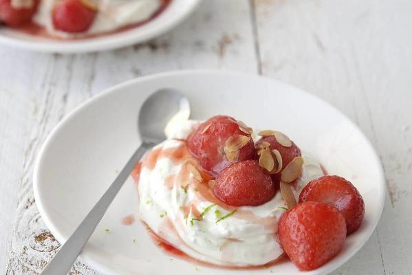 strawberries from oven with cream yogurt
