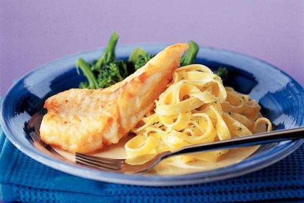 cod with pasta and dill sauce