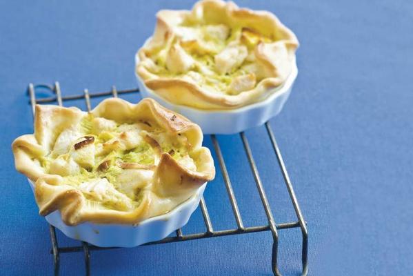 small leek tarts with chicken