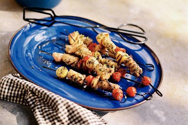 sausage skewers and cherry tomato