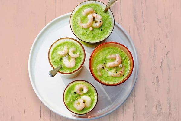 green gazpacho with avocado and shrimps