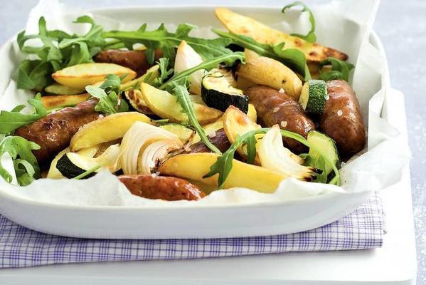 roasted italian sausages and vegetables