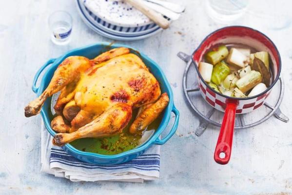 chicken with leek and thyme stewed in wine