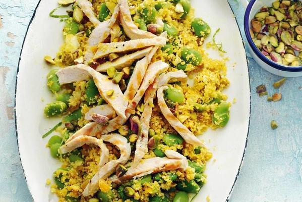 cauliflower couscous with turkey and broad beans