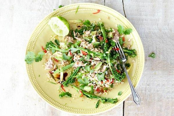 rice salad with tuna and asparagus broccoli