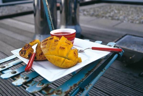 grilled mango with strawberry-ginger dip