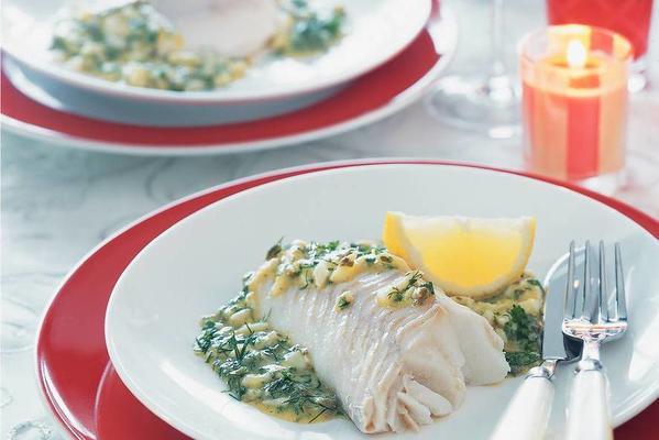 poached cod with herb sauce
