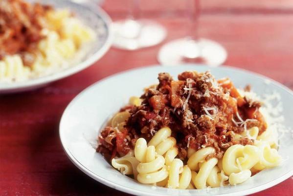pasta trottole with Italian minced meat sauce