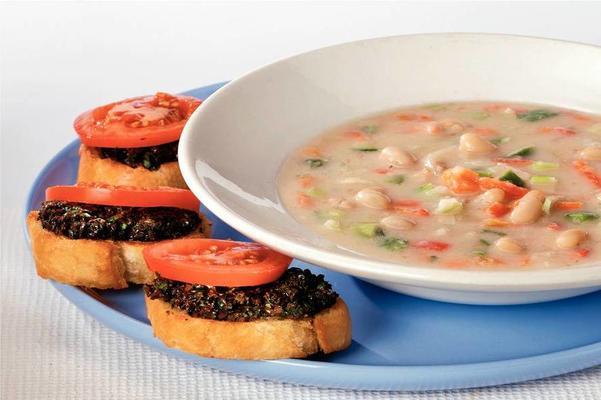 white-bean soup with basil tapenade