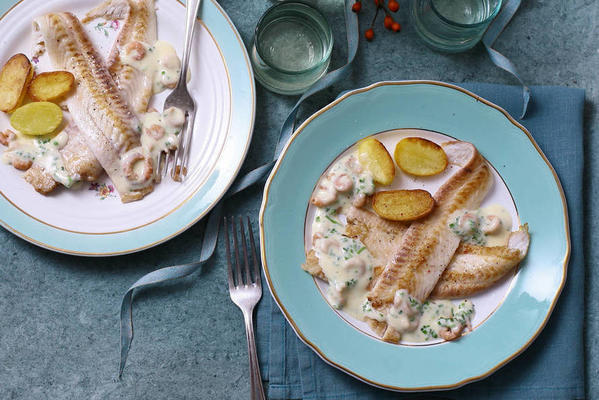 North Sea sole with white wine sauce and Dutch shrimps