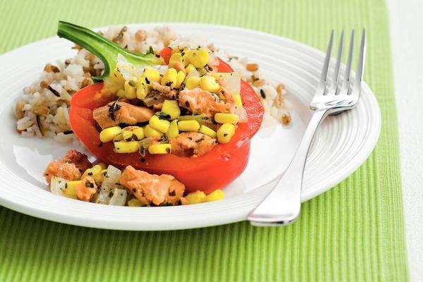 stuffed bell pepper with red salmon