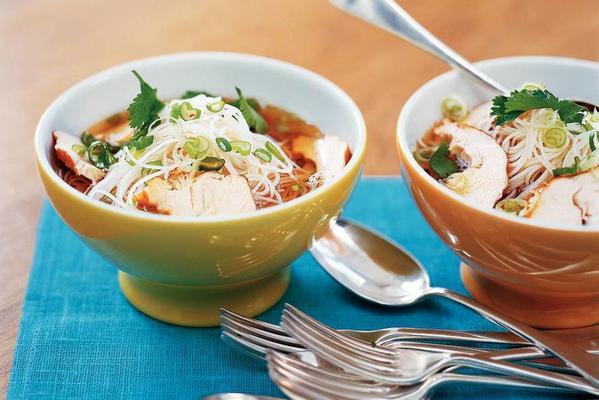 light noodle soup with chicken and coriander