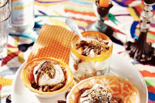 pecan caramel ice cream with chocolate sauce