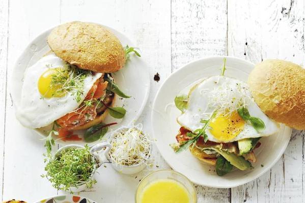 breakfast burger with bacon and avocado