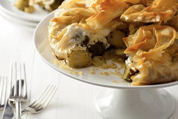 filo cake with Brussels sprouts and goat cheese