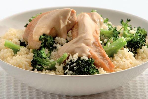 chicken in lemon sauce with green couscous
