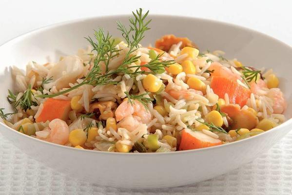 seafood pilaf with corn and leek