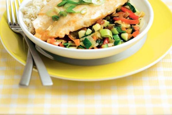 pangasius fillet with vegetables in sweet and sour sauce