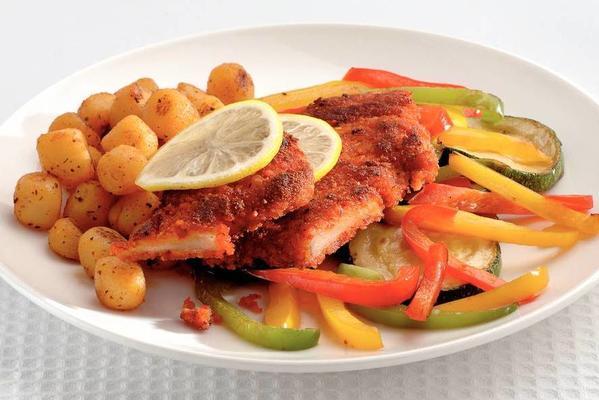 gypsy schnitzel with stewed peppers