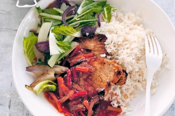 sweet-sour filet steaks with bok choy