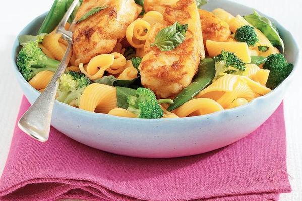 pasta with summer vegetables and cod