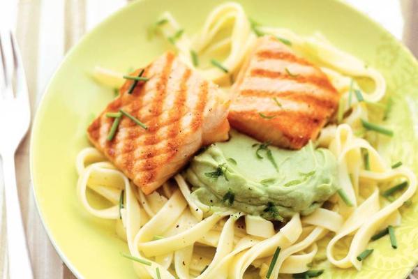 grilled salmon with avocado mousse