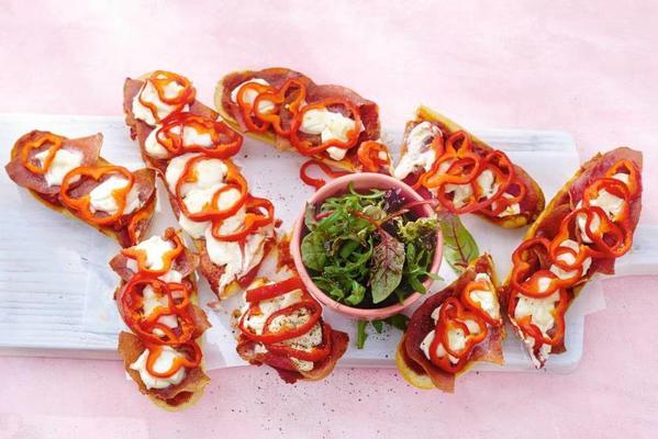 pizza baguettes with paprika and salami