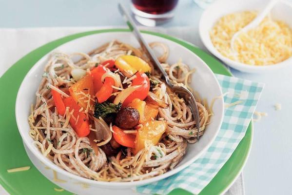 wholemeal spaghetti with ricotta and roasted vegetables