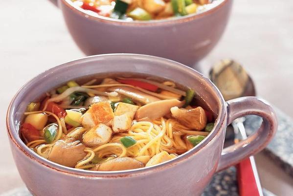noodle soup with tofu and oyster mushrooms