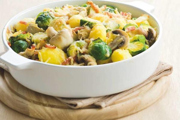 sprouts dish with ham and cheese