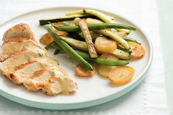 chicken with tarragon sauce and potato slices