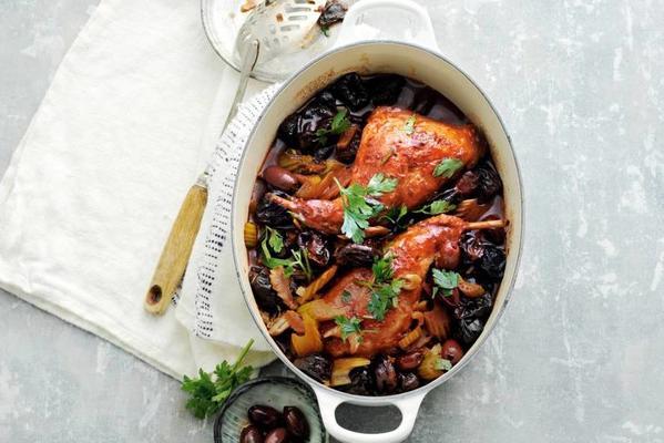 braised rabbit bolt in red wine with olives