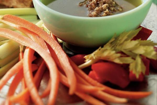anchovies garlic dip with raw vegetables