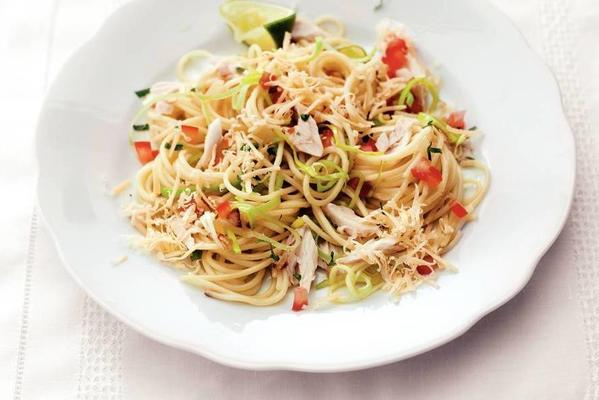 spaghetti with mackerel and old cheese